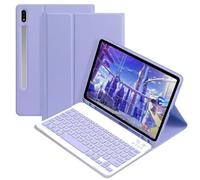 AnMengXinLing Galaxy Tab S9FE/S9/S8/S7 Tablet Case with Keyboard, Candy Colors Slim Protective Cover with Magnetic Detachable Keyboard with S Pen Holder for Galaxy Tab S9 11"/S9 FE 10.9",Purple