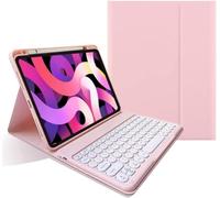 AnMengXinLing Keyboard Case for iPad 10th Generation Case with Pencil Holder, Cute Candy Color Round Key iPad10 2022 Keyboard Case for Women Girly Boy,Pink