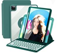 AnMengXinLing Keyboard Case for iPad 9th/ 8th/ 7th Generation, Vertical Case for iPad 10.2/Air3/Pro10.5 with Keyboard and Pencil Holder, Magnetic Stand Rotating Detachable Case with Clear Back (Teal)