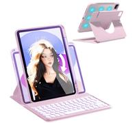 AnMengXinLing Keyboard Case for iPad Air 11 inch 2025(M3)/2024(M2)/Air 5/Air 4, Vertical Case for iPad Pro 11 with Keyboard and Pencil Holder, Magnetic Rotating Detachable Clear Back (Pink)