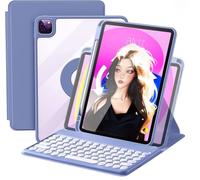 AnMengXinLing Keyboard Case for iPad Air 11 inch 2025(M3)/2024(M2)/Air 5/Air 4, Vertical Case for iPad Pro 11 with Keyboard and Pencil Holder, Magnetic Rotating Detachable Clear Back (Lavender Gray)