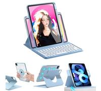 AnMengXinLing Keyboard Case for iPad Air 11 inch 2025(M3)/2024(M2)/Air 5/Air 4, Vertical Case for iPad Pro 11 with Keyboard and Pencil Holder, Magnetic Rotating Detachable Clear Back (Sky Blue)
