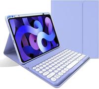 AnMengXinLing Keyboard Case for iPad Mini (A17 Pro) 7th Generation 2024 / iPad Mini 6th Gen 8.3 Inch with Pencil Holder, Cute Candy Color Round Key Magnetic Detachable Keyboard Case, Purple