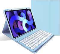 AnMengXinLing Keyboard Case for iPad Mini (A17 Pro) 7th Generation 2024 / iPad Mini 6th Gen 8.3 Inch with Pencil Holder, Cute Candy Color Round Key Magnetic Detachable Keyboard Case, Blue
