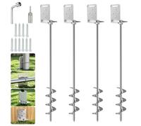 Anmentol 4 Pack 30" Ground Anchors Screw in Shed Anchor, Trampoline Anchor Stakes with L Bracket, Spiral Earth Anchors for Swing Sets, Canopies, Carports, Mobile Homes (Silver)