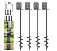 Anmentol 4 Pack 30" Ground Anchors Screw in with L Bracket, Trampoline Anchor Stakes, Spiral Earth Anchors for Shed, Swing Set, Playset, Tent, Canopy, Carport, Fence (Black)
