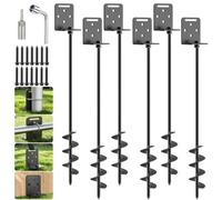 Anmentol 6 Pack 30" Ground Anchors Screw in with L Bracket, Trampoline Anchor Stakes, Spiral Earth Anchors for Shed, Swing Set, Playset, Tent, Canopy, Carport, Fence (Black)