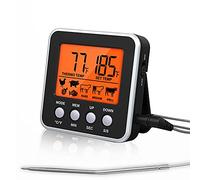 Anmete Digital Meat Thermometer Instant Read Food Thermometer With Alarm Digital Cooking Thermometer Timer 2 in 1 Backlight LCD Screen Long Probe Thermometer for Kitchen Cooking BBQ Grill Milk Candy