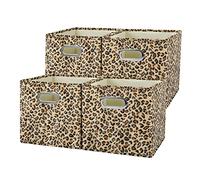ANMINY 4 Pack Velvet Storage Cubes Foldable Washable Storage Cubes with Handles for Organizing and Storing, Leopard Cheetah Pattern (Brown, 11x11x11 inch)