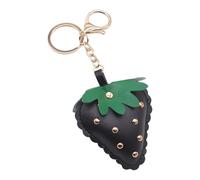 ANMITI Studded Strawberry Car Keychain With Rivet Decoration PU Leather Rings Accessory Bag Pendant For Women Men Compact Leather Keychain