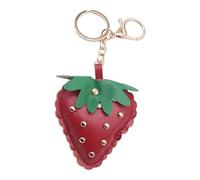 ANMITI Studded Strawberry Car Keychain With Rivet Decoration PU Leather Rings Accessory Bag Pendant For Women Men Compact Leather Keychain