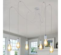 ANMOBANG Industrial Pendant Light Fitting,Multiple Light Spider Pendant Lamp Vintage Chandelier with Adjustable 2M Cable E27 Pendant Light Fitting (White, 6 Way)