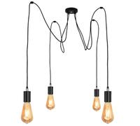 ANMOBANG Industrial Pendant Light Fitting,Multiple Light Spider Pendant Lamp Vintage Chandelier with Adjustable 2M Cable E27 Pendant Light Fitting (Black, 4 Way)