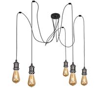 ANMOBANG Vintage Pendant Light Fitting,Modern Retro Industrial Style E27 Lamp Holder,200cm Braided Flex Cable,Black Spider Pendant Light for Kitchen Island Living Room Dining Room (5 Lights)
