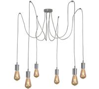 ANMOBANG Vintage Pendant Light Fitting Modern Retro Industrial Style E27 Lamp Holder Spider Pendant Light for Kitchen Island Loft Restaurant Chrome (6 Lights)