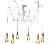 ANMOBANG Vintage Pendant Light Fitting Multi Light Modern Retro Industrial Style E27 Lamp Holder 200cm Cable Spider Pendant Light for Kitchen Island Living Room Dining Room (Chrome, 6 Lights)