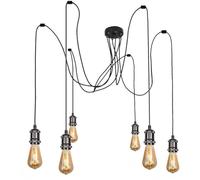 ANMOBANG Vintage Pendant Light Fitting Multi Light Modern Retro Industrial Style E27 Lamp Holder 200cm Cable Spider Pendant Light for Kitchen Island Living Room Dining Room (Pearl Black, 6 Lights)