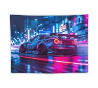 ANMOGID R35 Car Tapestry for Men Teen Boys, Neon Sports Car Tapestries City Night Wall Hanging Aesthetic Decoration for Bedroom Living Room Dorm Rainy Night Light Track Wall Art Decor 30"x40"