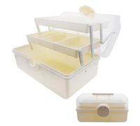 ANMOO 14in 3 Layer Multipurpose Storage Box Craft Storage Boxes With Compartments Plastic Tool Box Hair Accessories Organiser Medicine Storage Box Sewing Box with 2 Trays (Extra Large Cream)