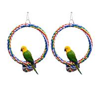 ANMOO 2 Pack Bird Swing, Cage Hanging Toys Cotton Rope Swing Bite Resistance Perches Toy Parrot Toy Boredom Breaker for Budgie, Cockatiels, Conures, Finches, Small Parakeets (18cm)