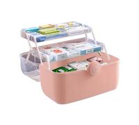 ANMOO 3-Layer Lockable Medicine Storage Box, Portable First Aid Organizer with Adjustable Compartments, Empty Medical Cabinet for Home, Office, School, Travel (Pink)