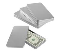 ANMOO 4Pcs Metal Cash Box Paper Money Box For Cash Coin Rectangle Single Row Currency Tray 17cm Money Organiser With Lid, Money Or Bead Storage Box Cash Caddy (Platimun)
