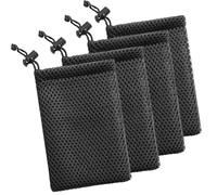 ANMOO 4pcs Nylon Mesh Drawstring Bags, 5 x 3.5inch Small Pouch String Bag for Mini Stuff MP3 Charger Earphone Key,Pen Pencil Organizer for Lipstick Cosmetic Jewelry, Black