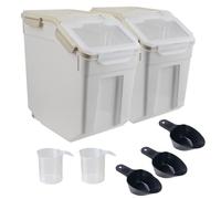 ANMOO Airtight Rice Dispenser Set of 2 15KG, Large Plastic Flour Rice storage container Grain Dry Food Sealed Dispenser with Locking Lid, Wheels, Scoop, BPA-Free (Grey)