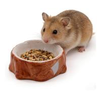 ANMOO Ceramic Hamster Bowl, Tip-Proof Food Bowl for Guinea Pigs, Anti-Black Chin, Dishwasher Safe, Easy to Clean Wood-Stump Design