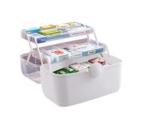 ANMOO Lockable Medicine Storage Box, 3-Tier First Aid Box with Portable Handle, Clear Plastic Multi-Purpose Organiser for Home Medication, Medical Supplies & Emergency Kit (White)