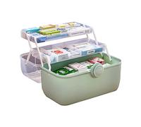 ANMOO Lockable Medicine Storage Box, 3-Tier First Aid Box with Portable Handle, Clear Plastic Organizer for Home, Travel, Emergency (Green)