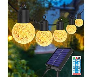 Anmossi Solar String Light,50Ft/15.5M Festoon Lights Outdoor,Solar Garden Lights with Remote Control,25 Shatterproof Plastic Bulbs,2700K Warm White,IP44 Waterproof,for Outside,Party,Wedding,Garden