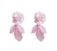 Anmpab Cloth Rose Petal Stud Earrings for Women Bohemian Resin Flower Floral Tassel Earrings Bridal Prom Jewelry, L, Resin, No Gemstone