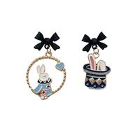 Anmpab Cute Funny Bow Magic Hat Rabbit Stud Earrings for Woman Asymmetric Enamel Bow Bunny Hat Dangle Earrings Party Jewelry, L, Metal, No Gemstone
