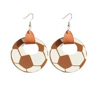 Anmpab Double Sided Printed Hollow Out Wooden Earrings for Women Geometric Circle Baseball Basketball Soccer Dangle Drop Earrings, L, Wood, No Gemstone