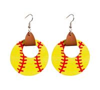 Anmpab Double Sided Printed Hollow Out Wooden Earrings for Women Geometric Circle Baseball Basketball Soccer Dangle Drop Earrings, L, Wood, No Gemstone