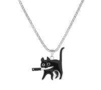 Anmpab Gothic Enamel Black Killer Cat Pendent Necklace for Women Vintage Cute Cat Chain Necklace With A Small Knife In Its Mouth Party Jewelry, L, Metal, No Gemstone