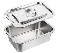 Anmrept 1 PACK 4 Inch Extra Deep Lasagna Baking Pan with Lid, 10.4x13.8Inch 304 Stainless Steel Large Baking Dish Tray for Oven, Thick Metal Roasting Pan for Casserole Brownie Turkey (Silver, L)