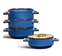 Anmula French Onion Soup Bowls - 24 Oz Ceramic Soup Crocks with Handles for French Onion Soup, Beef Stew, Chili, Cheese - Microwave Dishwasher Oven Safe, Set of 4, Blue