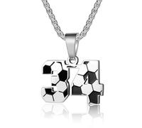 ANMUXI Custom Football Jersey Necklace, Silver Plated Number Pendant, Personalized Soccer Gift for Men Women, Team Spirit Jewelry Style 34