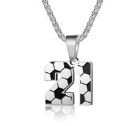 ANMUXI Custom Jersey Number Necklace, Silver Plated Soccer Pendant, Stainless Steel Chain Personalized, Gift for Athletes Him Her Style 21