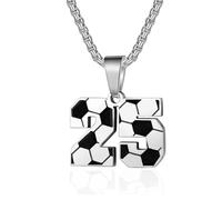 ANMUXI Custom Jersey Number Necklace, Silver Plated Soccer Pendant, Stainless Steel Chain Personalized, Gift for Athletes Him Her Style 25