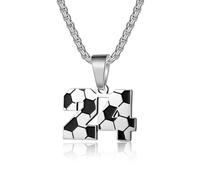 ANMUXI Custom Jersey Number Necklace, Silver Plated Soccer Pendant, Stainless Steel Chain Personalized, Gift for Athletes Him Her Style 24