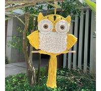 ANMUXI Macrame Owl Wall Hanging - Handmade Boho Hanging Tapestry Art Home Decor, Nature-Inspired Gift for Owl Lovers, Handwoven Fiber Wall Art Minimalist Bird-themed Decor (Yellow)
