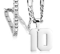 ANMUXI Personalized Number Necklaces, Silver Plated Initial & Number Pendants with Stainless Steel Sports Chain, Suitable for Men & Women Style 10