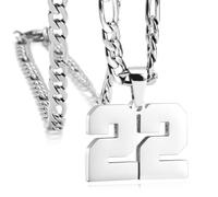 ANMUXI Personalized Number Necklaces, Silver Plated Initial & Number Pendants with Stainless Steel Sports Chain, Suitable for Men & Women Style 22