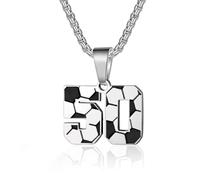 ANMUXI Personalized Soccer Necklace, Silver Plated Jersey Number Charm, Stainless Steel Sports Chain, Gift for Football Players Style 50