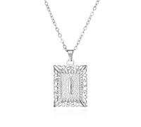 ANMUXI Women's Silver Initial Pendant Necklace - Customized for Your Loved with Elegant Patterned Square Charm, Personalized Alphabet Letter Chain，Christmas & Birthday Celebrations Style I
