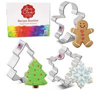 Ann Clark 3-Pc Christmas Cookie Cutters Set (Snowflake, Gingerbread Man, Christmas Tree) Made in USA