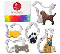 Ann Clark 5-Pc Pet Cookie Cutters Set (Paw Print, 10.2cm Bone, Labrador, Curled Cat, Goldfish) Made in USA